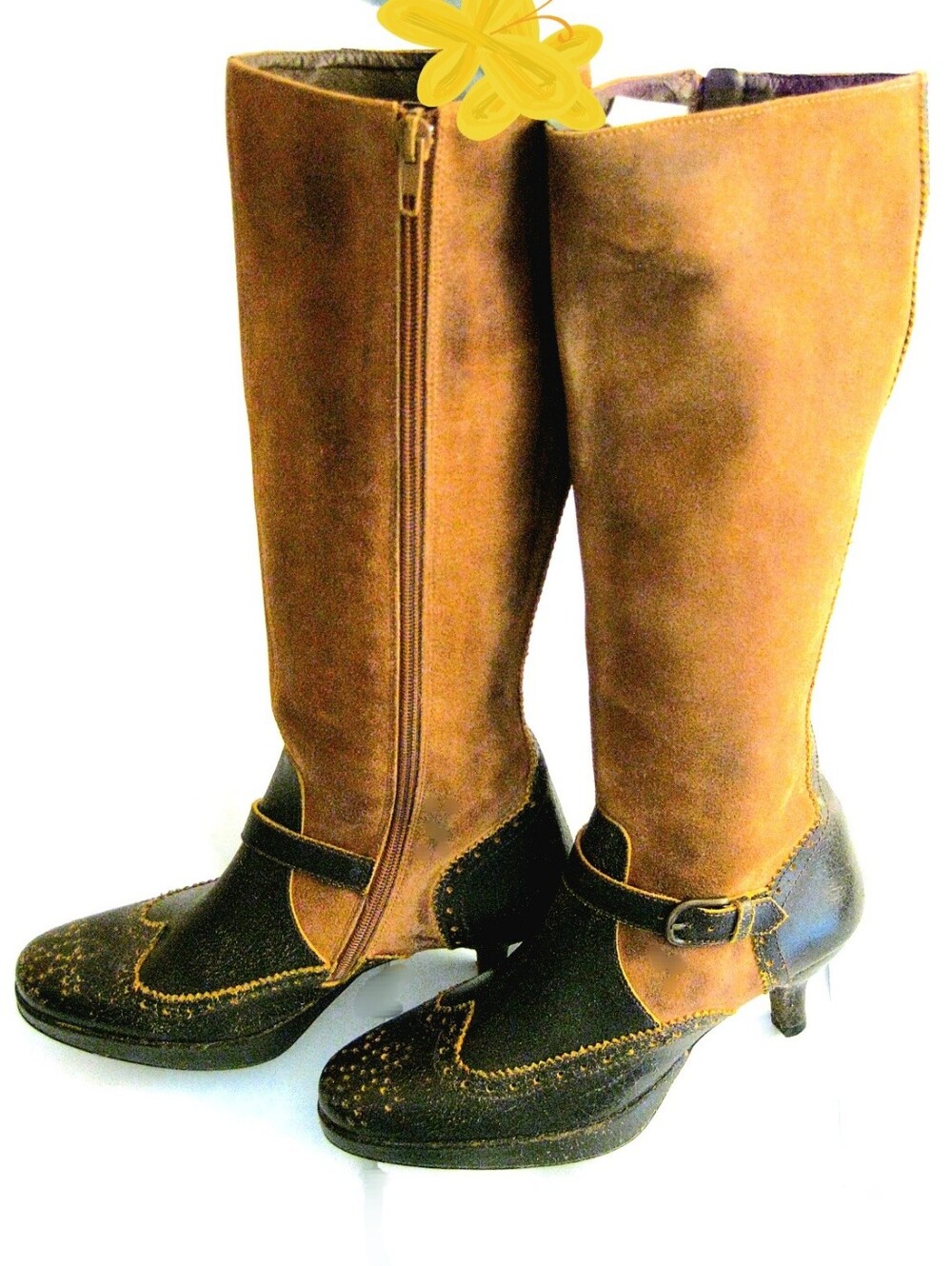 Rare * New Two-Tone Brown Suede Leather Knee High Boots ( 37)